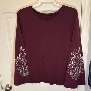 DG2 by Diane Gilman Red Boxy Blouse Long Sleeve